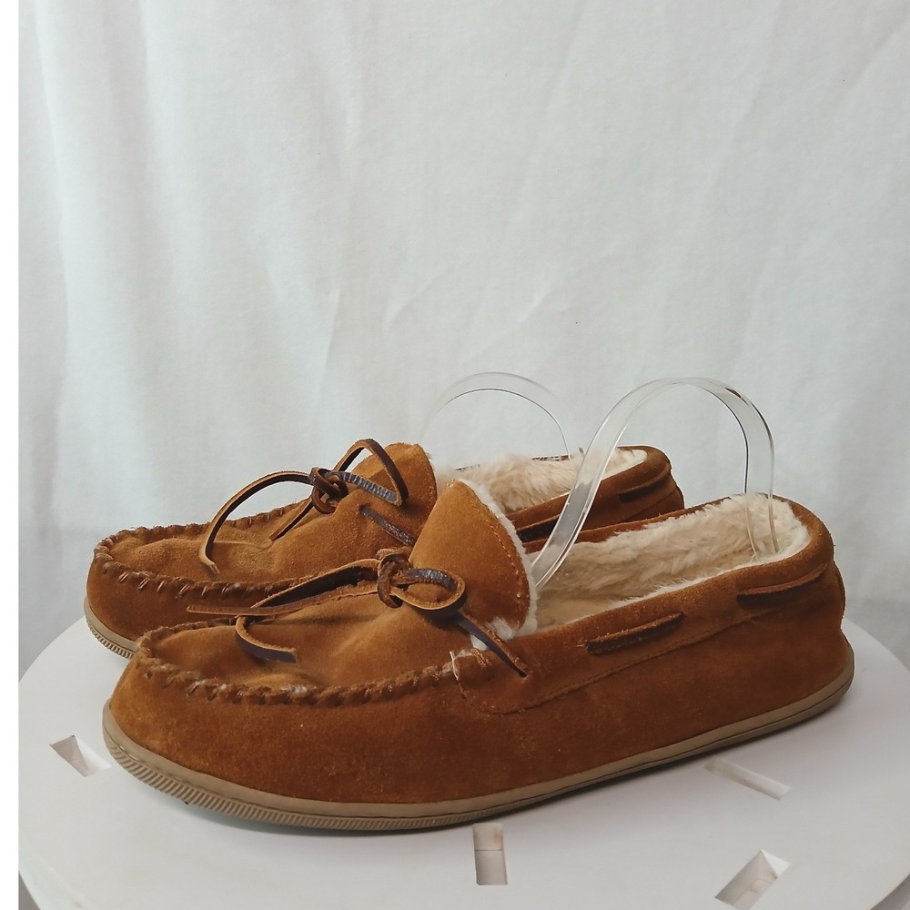 J. Crew‎ Mens Genuine Suede Tan Suede Sherpa Lined Moc Toe Slippers Size 11